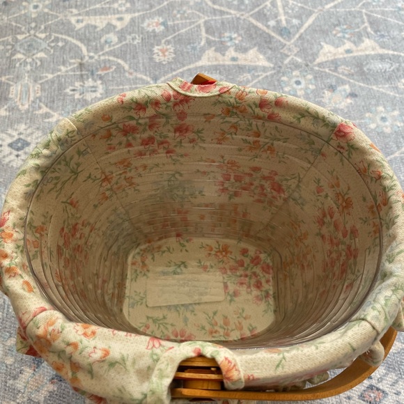 Longaberger Basket with Floral Liner and Wooden Lid - Picture 4 of 13